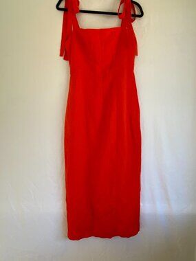 Capulet Camille Midi Slip Dress Tangerine Linen Cotton Tie Straps S